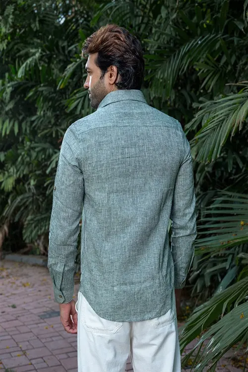 Craftroots Handwoven Soft Linen Mint Green Shirt - Image 4