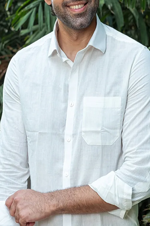 Craftroots Handwoven White Cotton Shirt - Image 2