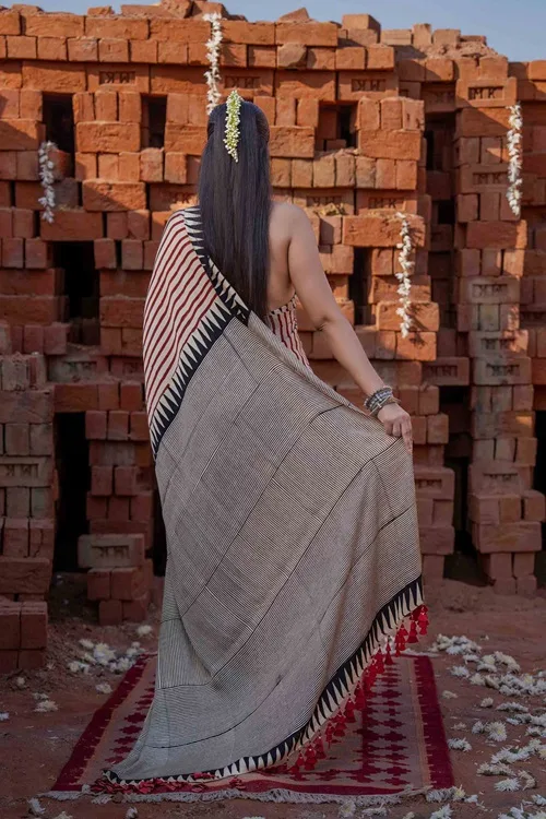 Craftroots Modal Saree With Block Print and Tassels - Image 5