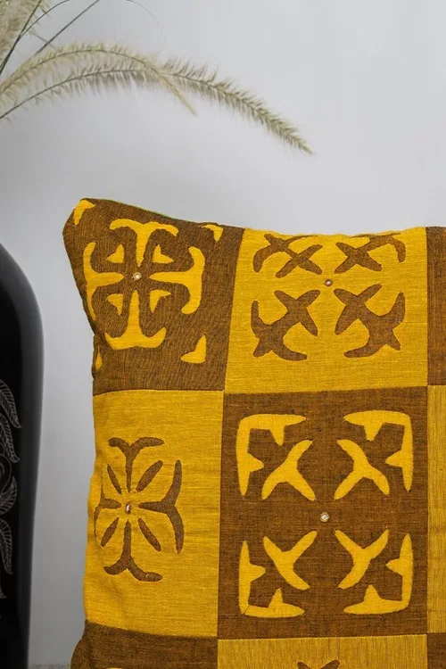 Craftroots Multi & Mustard Applique Patchwork Cushion Cover Set Of 2 - Image 4