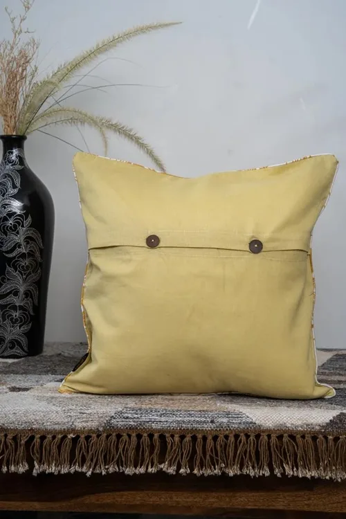 Craftroots Pastel Yellow Aari Floral Embroidered Artisan Cushion Cover Set Of 2 - Image 5