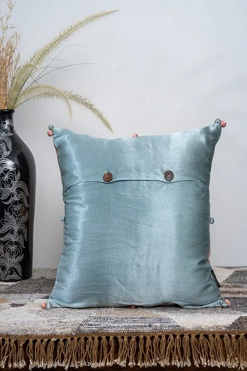 Craftroots Peach Floral Aari Hand-Embroidered Cushion Cover - Image 3