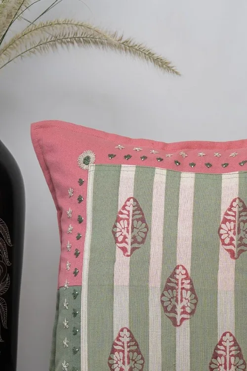 Craftroots Peach & Mint Daisy Decorative Home Décor Cushion Cover Set Of 2 - Image 6