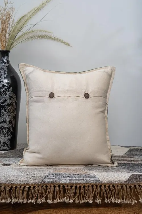 Craftroots Peach & Mint Daisy Hand Block And Aari Work Cushion Cover Set Of 2 - Image 4