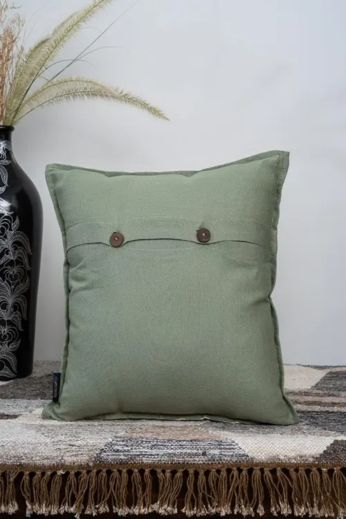 Craftroots Peach & Mint Daisy Hand Block And Aari Work Cushion Cover Set Of 2 - Image 5