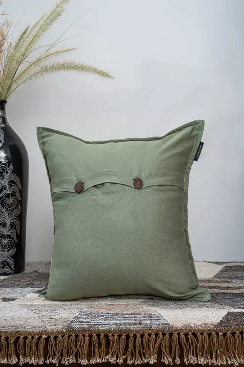Craftroots Peach & Mint Daisy Handcrafted Cushion Cover - Image 3