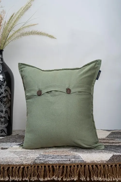 Craftroots Peach & Mint Green Daisy Hand Block Print Cushion Cover Set Of 2 - Image 4