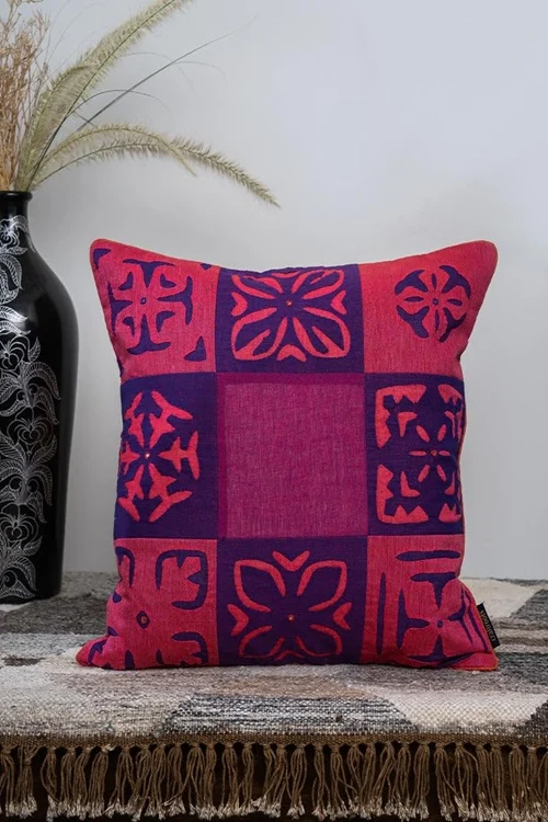 Craftroots Pink & Mustard Applique Patchwork Cushion Cover Set Of 2 - Image 2