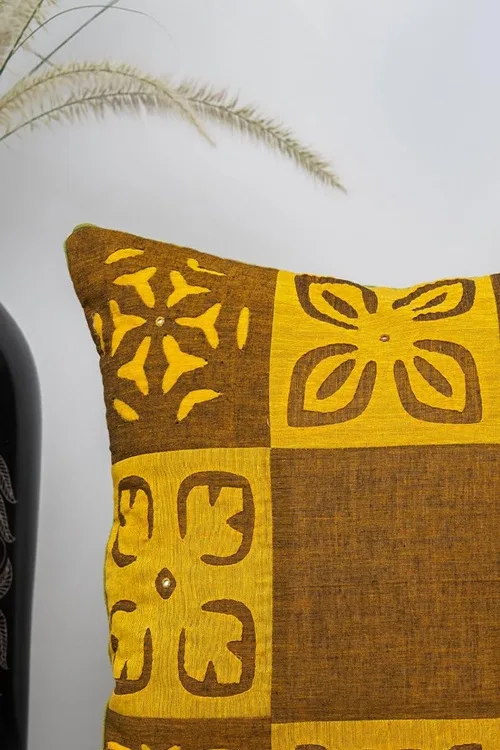 Craftroots Pink & Mustard Applique Patchwork Cushion Cover Set Of 2 - Image 5
