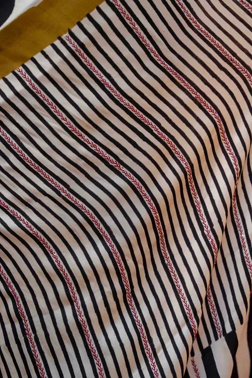 Craftroots Polka Dots Block Printed Modal Silk Saree - Image 6