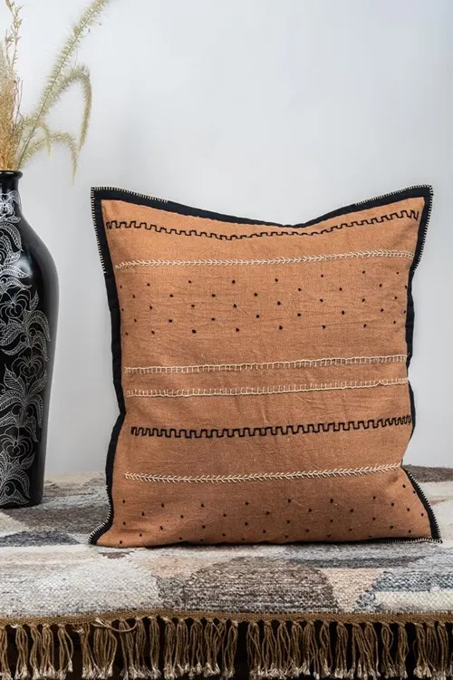 Craftroots Rust Tribal Handworked Cotton Cushion Cover Set Of 2 - Image 3