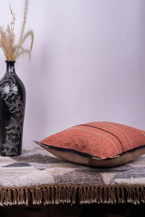 Craftroots Rust Tribal Handworked Cotton Cushion Cover Set Of 2 - Image 7