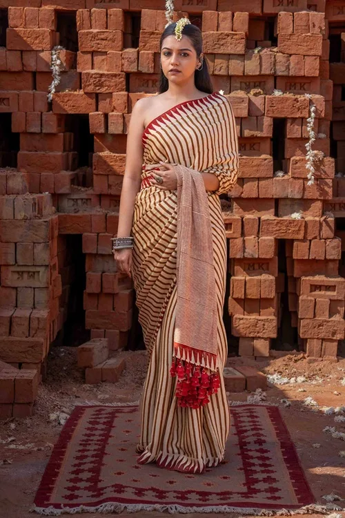Craftroots Saree With Block Print and Tassels