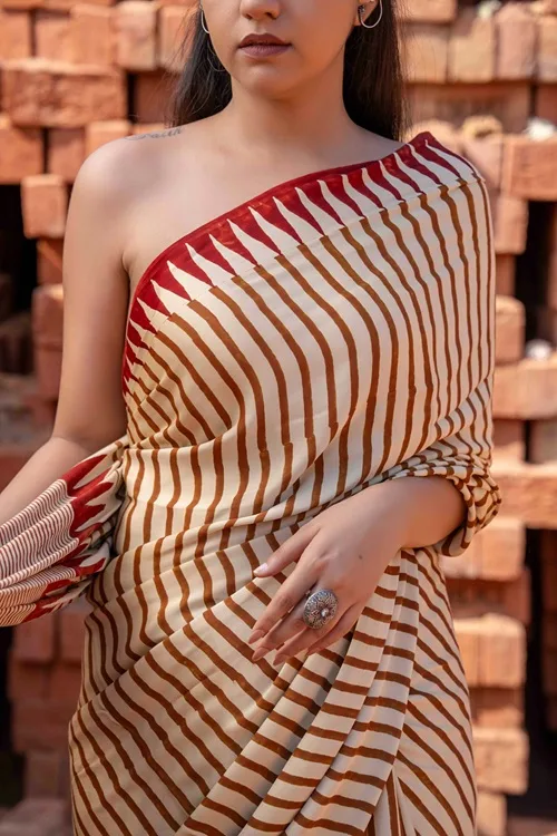 Craftroots Saree With Block Print and Tassels - Image 2