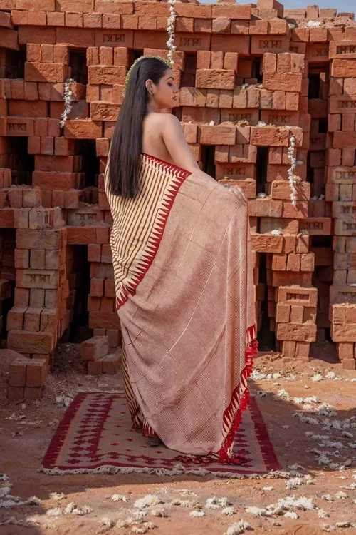 Craftroots Saree With Block Print and Tassels - Image 4