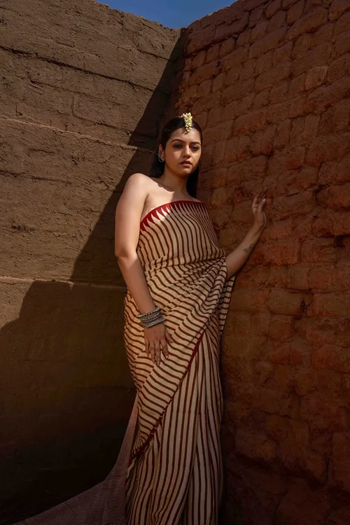 Craftroots Saree With Block Print and Tassels - Image 5