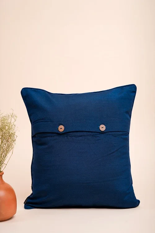 Craftroots Shades Of Blue Cotton Hand-Woven Cushion Cover - Image 3