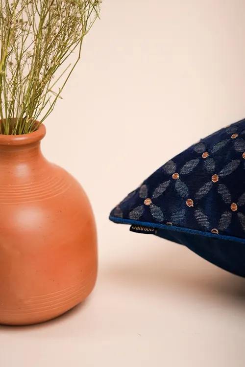 Craftroots Shades Of Blue Cotton Hand-Woven Cushion Cover - Image 4