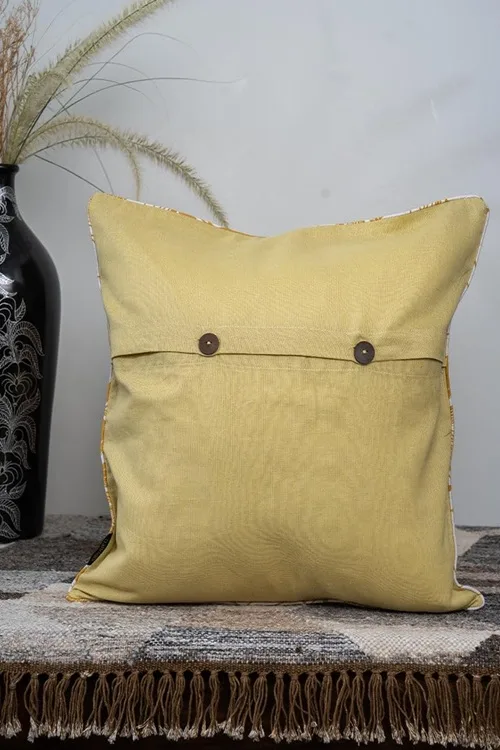 Craftroots Yellow Aari Hand-Embroidered Floral Cushion Cover Set Of 2 - Image 5