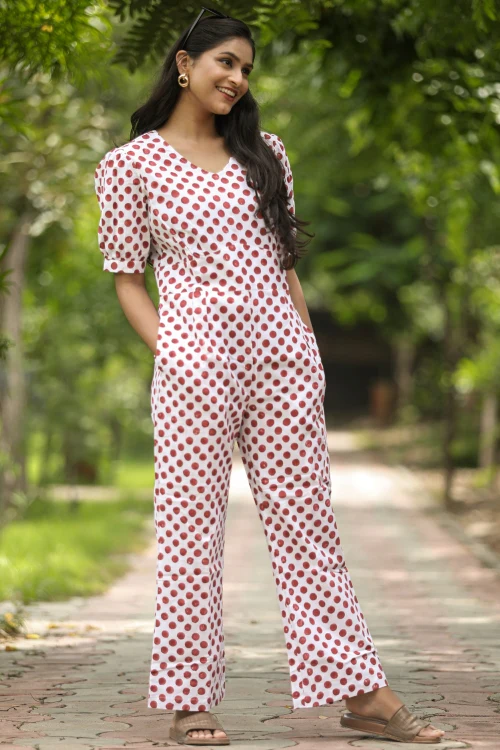 Sooti Syahi Cranberries Hand Block Printed Jumpsuit