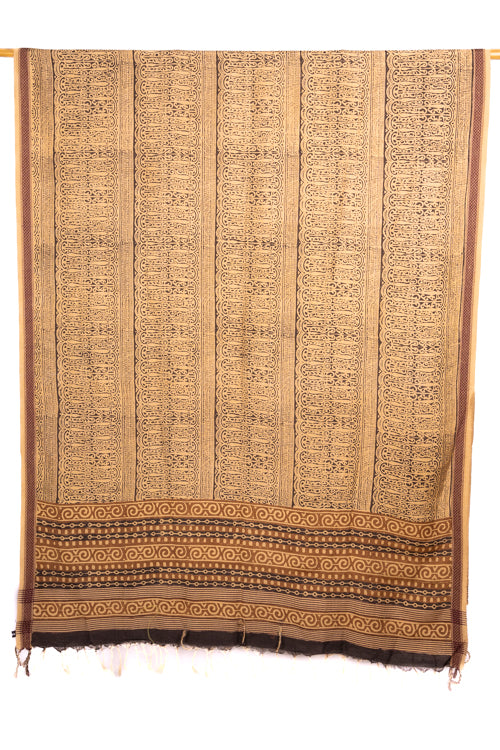 Creatiev Bee 'MISTY' Natural Dye, Block Printed Tussar Silk Dupatta - Image 2