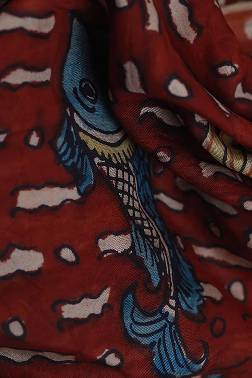 Creative Bee 'baga' Natural Dye Hand-Painted Kalamkari Silk Stole - Image 2