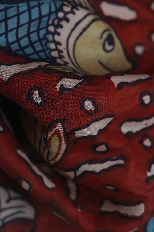 Creative Bee 'baga' Natural Dye Hand-Painted Kalamkari Silk Stole - Image 3