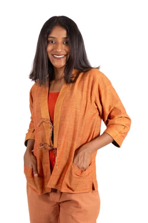 Creative Bee 'EMZIA' Women's Handwoven, Multiblock Patterned, Natural-Colored, Block Printed Reversible Short Jacket - Image 4