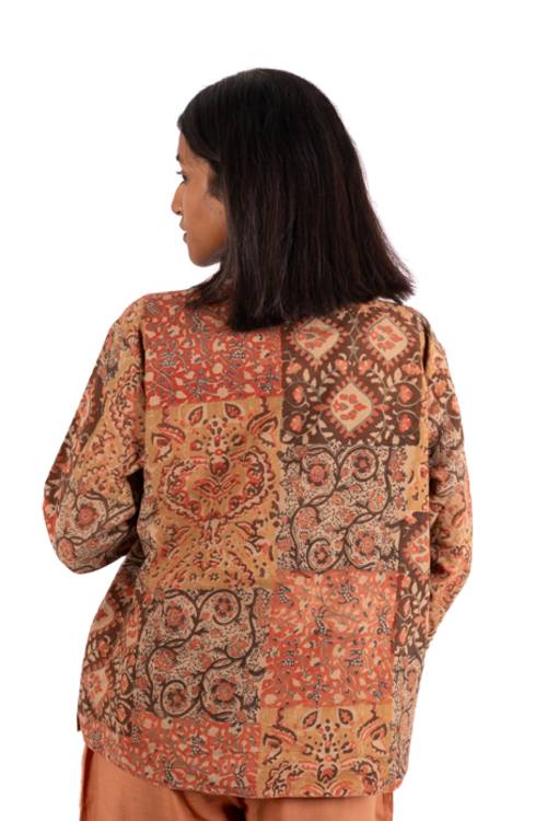 Creative Bee 'EMZIA' Women's Handwoven, Multiblock Patterned, Natural-Colored, Block Printed Reversible Short Jacket - Image 5