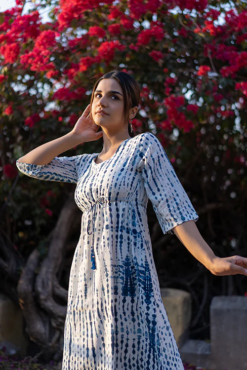 Creative Bee 'ETHEREAL' Natural Dyed Shibori Cotton x Silk Long Dress