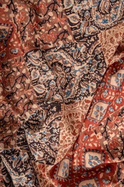 Creative Bee 'FAYE' Natural Dye, Hand Block Printed Multi-Patch Cotton x Silk Fabric - Image 3