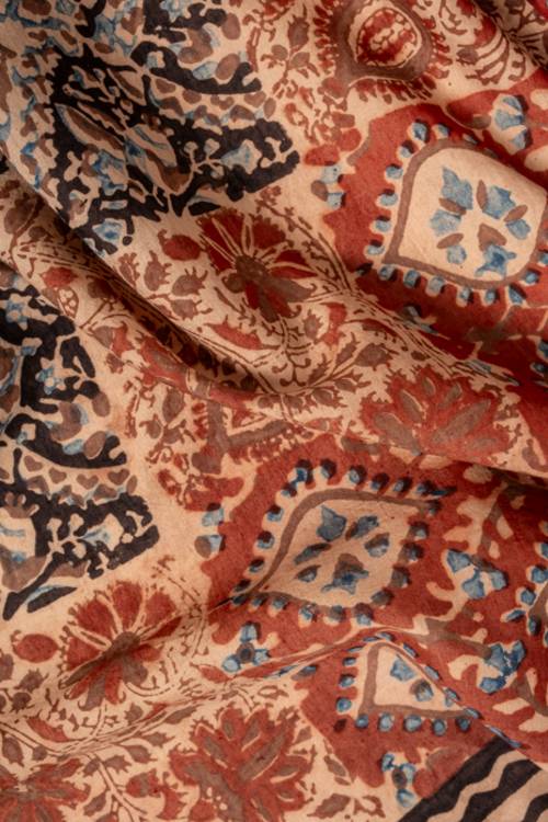 Creative Bee 'FAYE' Natural Dye, Hand Block Printed Multi-Patch Cotton x Silk Fabric - Image 4