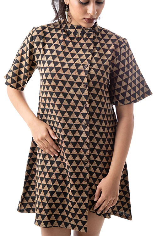 Creative Bee 'GUHIA' Natural Dyed BLOCK PRINT Handwoven Cotton Bell Sleeve Tunic - Image 3