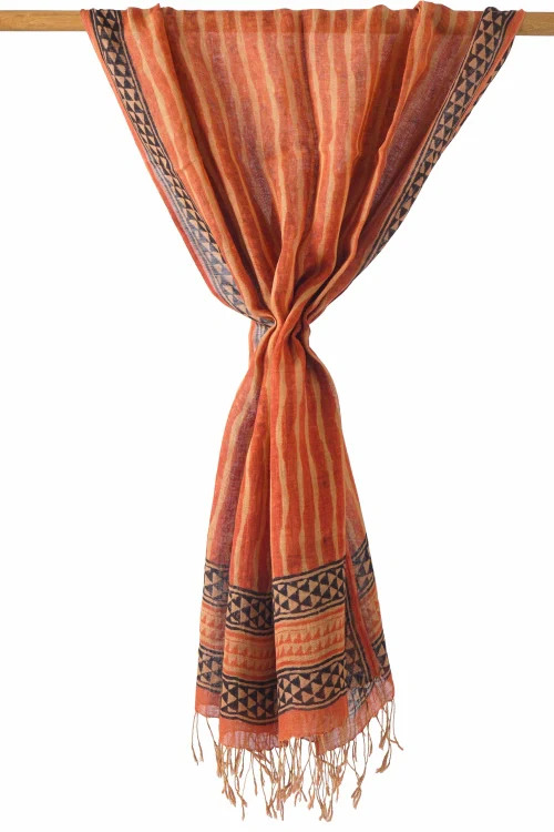 Creative Bee Hand Woven Natural Dye 'Block To Bolt' Print' Block-Printed Linen Stole