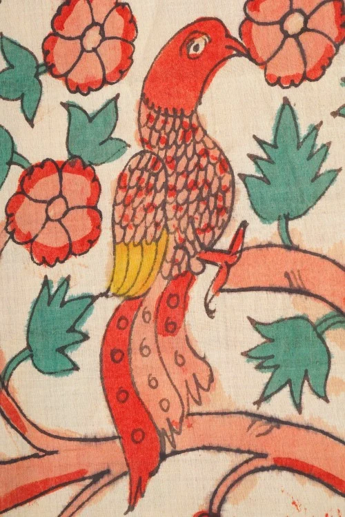 Creative Bee Hand Woven Natural Dye 'Botanical Lines' Hand-Painted Kalamkari Cotton Fabric-1Meters - Image 2