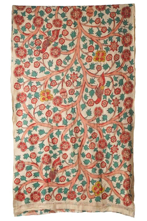 Creative Bee Hand Woven Natural Dye 'Botanical Lines' Hand-Painted Kalamkari Cotton Fabric-1Meters - Image 3