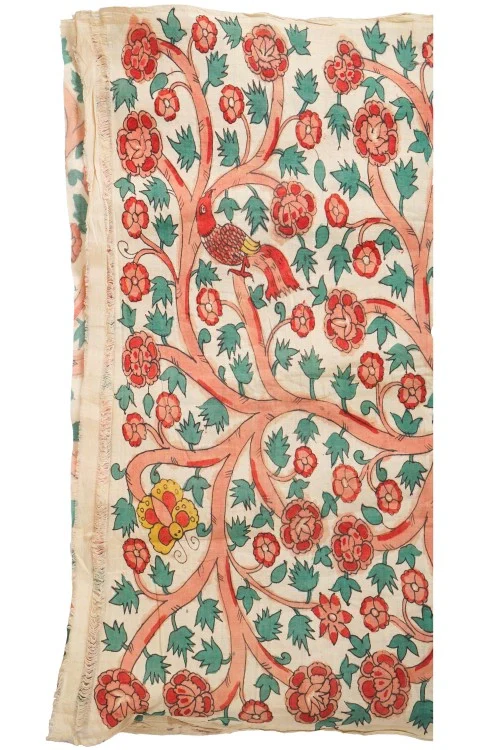 Creative Bee Hand Woven Natural Dye 'Botanical Lines' Hand-Painted Kalamkari Cotton Fabric-1Meters - Image 4