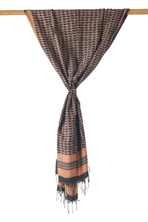 Creative Bee Hand Woven Natural Dye 'Earth-Pressed' Block-Printed Tussar X Cotton Stole