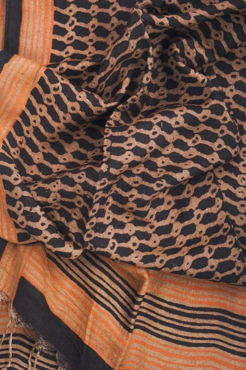 Creative Bee Hand Woven Natural Dye 'Earth-Pressed' Block-Printed Tussar X Cotton Stole - Image 2
