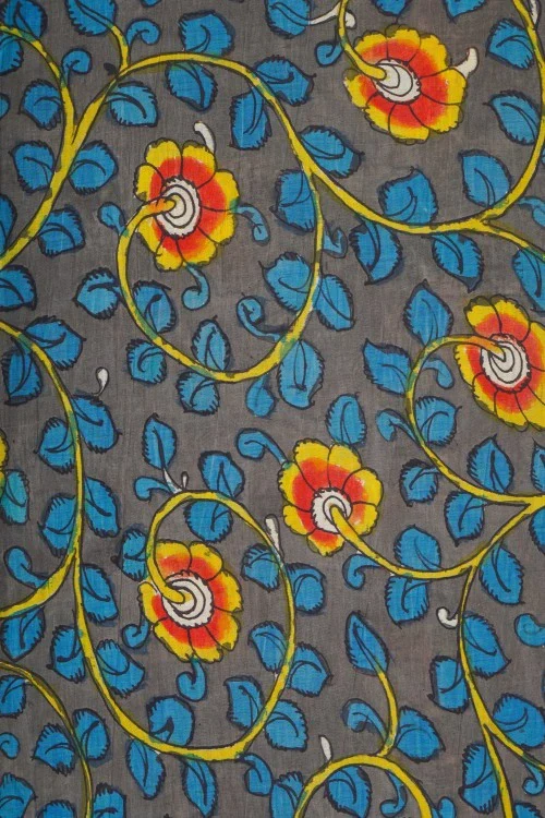 Creative Bee Hand Woven Natural Dye 'Earthhue' Hand-Painted Kalamkari Silk X Cotton Fabric -1Meters - Image 2