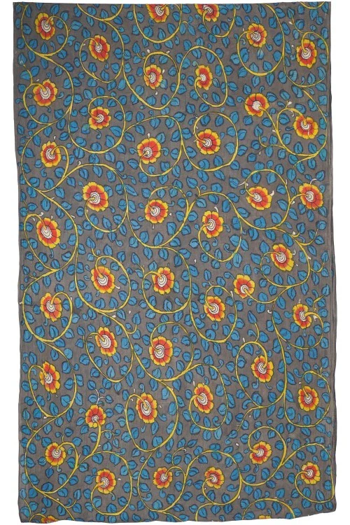 Creative Bee Hand Woven Natural Dye 'Earthhue' Hand-Painted Kalamkari Silk X Cotton Fabric -1Meters - Image 3