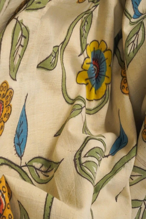 Creative Bee Hand Woven Natural Dye 'Kala-Pure' Hand-Painted Kalamkari Cotton Fabric-1Meters - Image 2