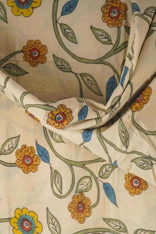 Creative Bee Hand Woven Natural Dye 'Kala-Pure' Hand-Painted Kalamkari Cotton Fabric-1Meters - Image 5