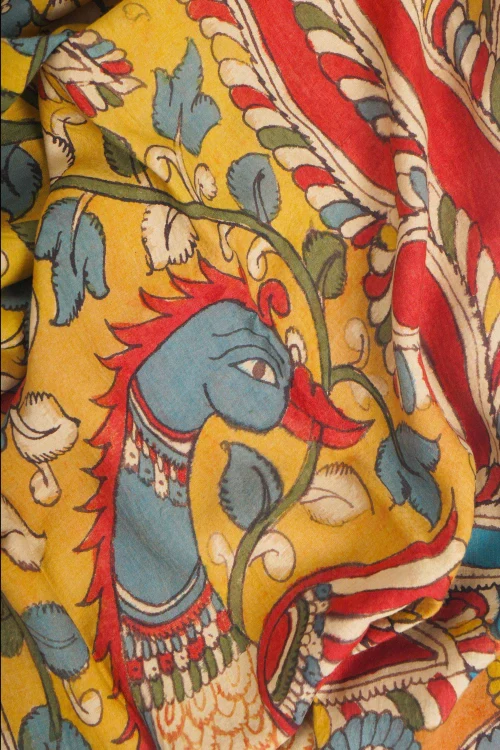 Creative Bee Hand Woven Natural Dye 'Kalam- Script' Hand-Painted Kalamkari Tussar X Cotton Stole - Image 2
