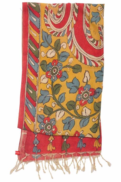 Creative Bee Hand Woven Natural Dye 'Kalam- Script' Hand-Painted Kalamkari Tussar X Cotton Stole - Image 3