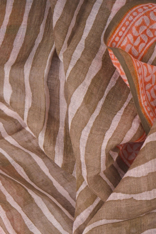 Creative Bee Hand Woven Natural Dye 'Pitch And Print' Block-Printed Linen Stole - Image 2