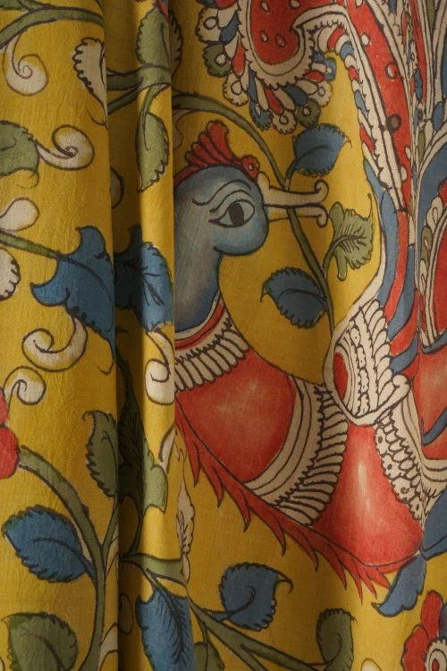 Creative Bee Hand Woven Natural Dye 'Planet-Flora' Hand-Painted Kalamkari Cotton Fabric-1Meters - Image 2
