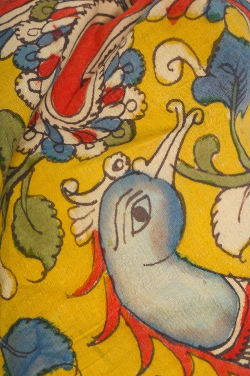 Creative Bee Hand Woven Natural Dye 'Planet-Flora' Hand-Painted Kalamkari Cotton Fabric-1Meters - Image 4