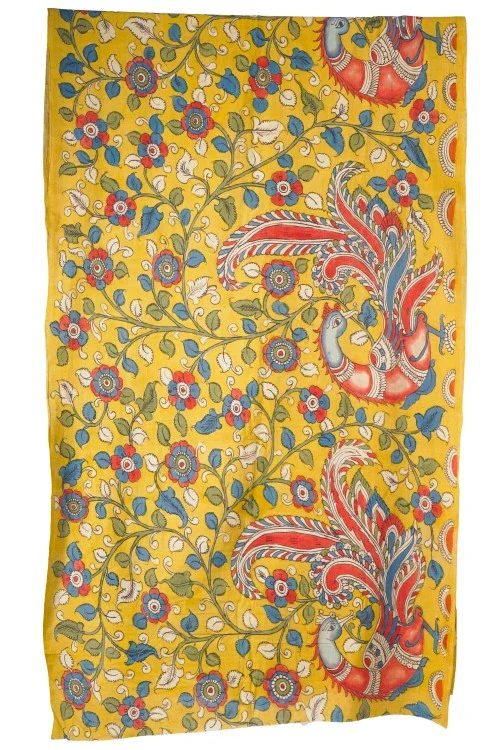 Creative Bee Hand Woven Natural Dye 'Planet-Flora' Hand-Painted Kalamkari Cotton Fabric-1Meters - Image 5