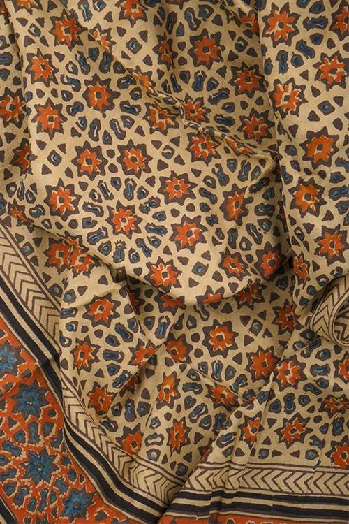 Creative Bee Hand Woven Natural Dye 'The Stamp Edit' Block-Printed Tussar X Cotton Stole - Image 2